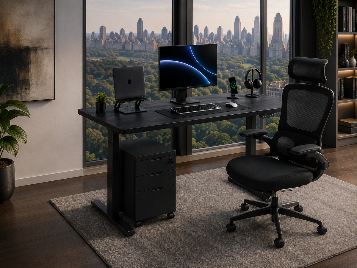 Pack Setup Pro: Standing Desk + Silla Ergonómica + Cajonera