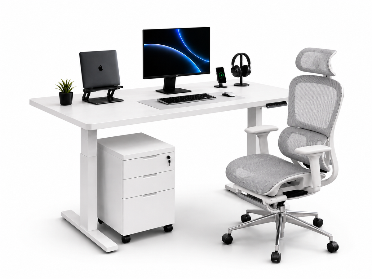 Pack Setup Pro: Standing Desk + Silla Ergonómica + Cajonera