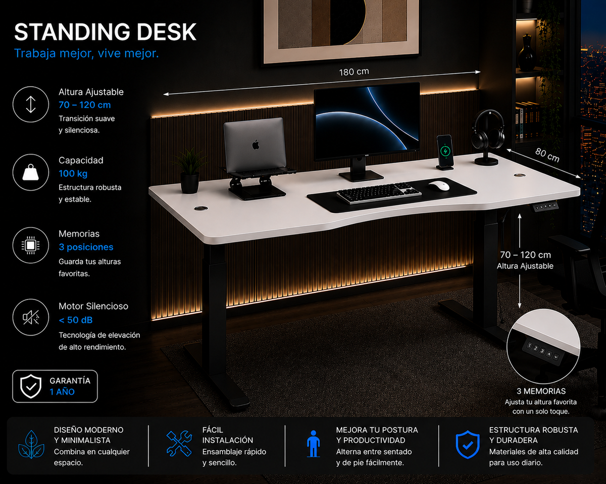 Standing Curved Desk 1.80 x 80 cm
