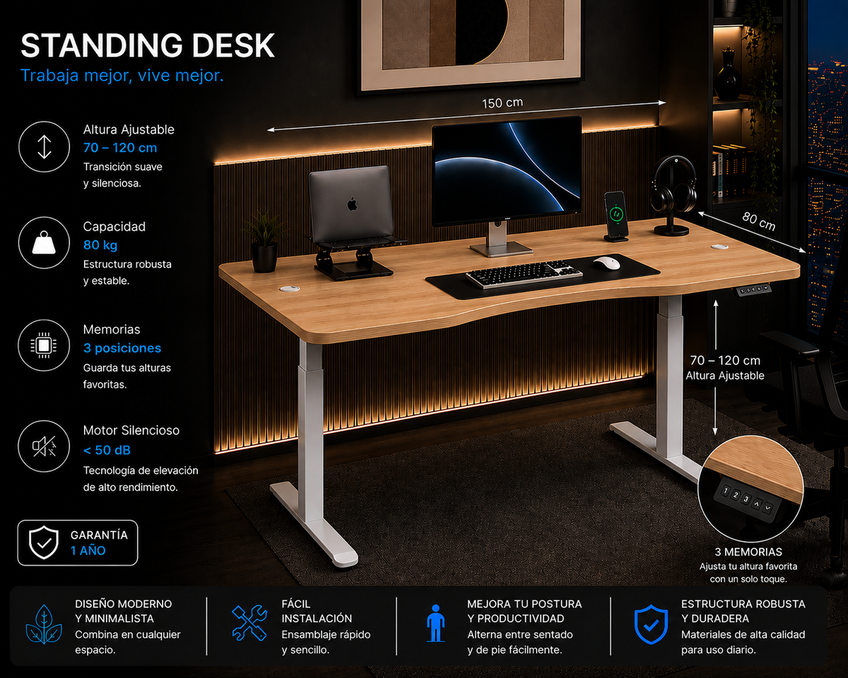 Standing Curved Desk 1.50 x 80 cm