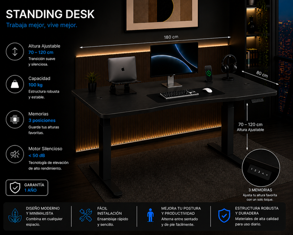 Standing Curved Desk 1.80 x 80 cm