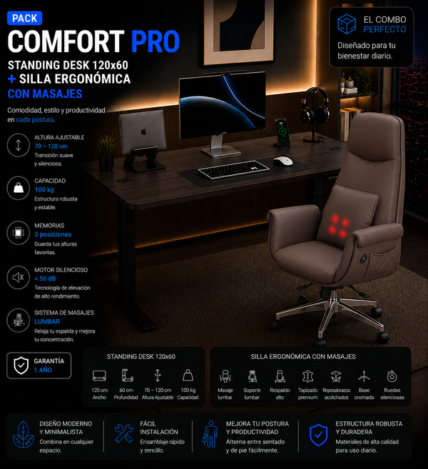 Pack Comfort Pro: Standing Desk + Silla Ergonómica