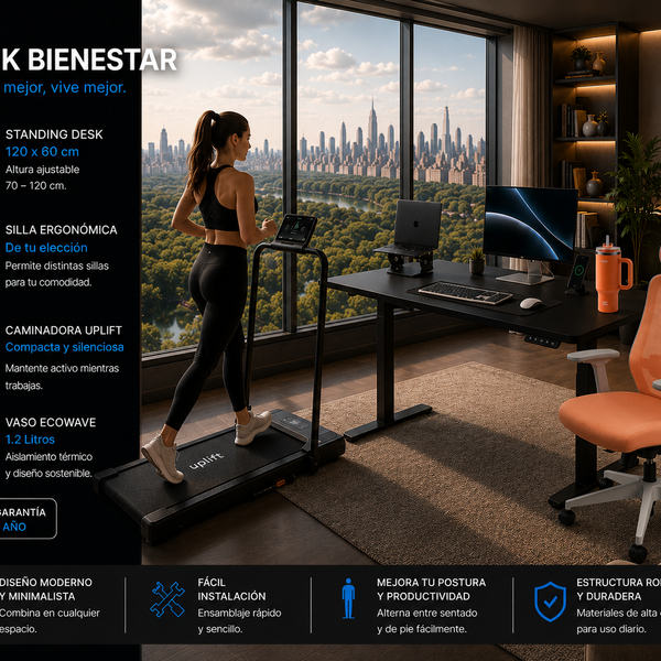 Pack Bienestar: Standing Desk + Silla Ergonómica + Caminadora + Producto Ecowave