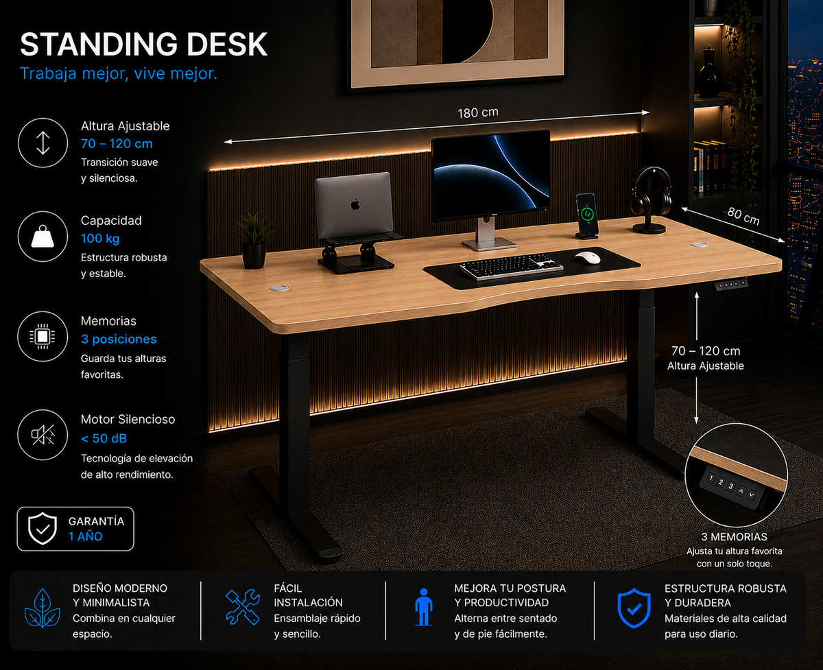 Standing Curved Desk 1.80 x 80 cm