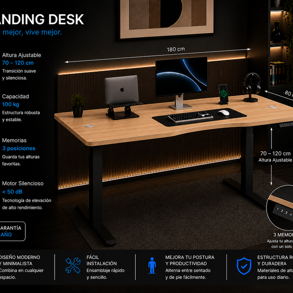 Standing Curved Desk 1.80 x 80 cm