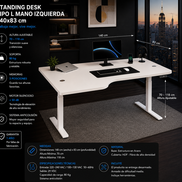 Standing Desk L Mano Izquierda 1.40x83 cm