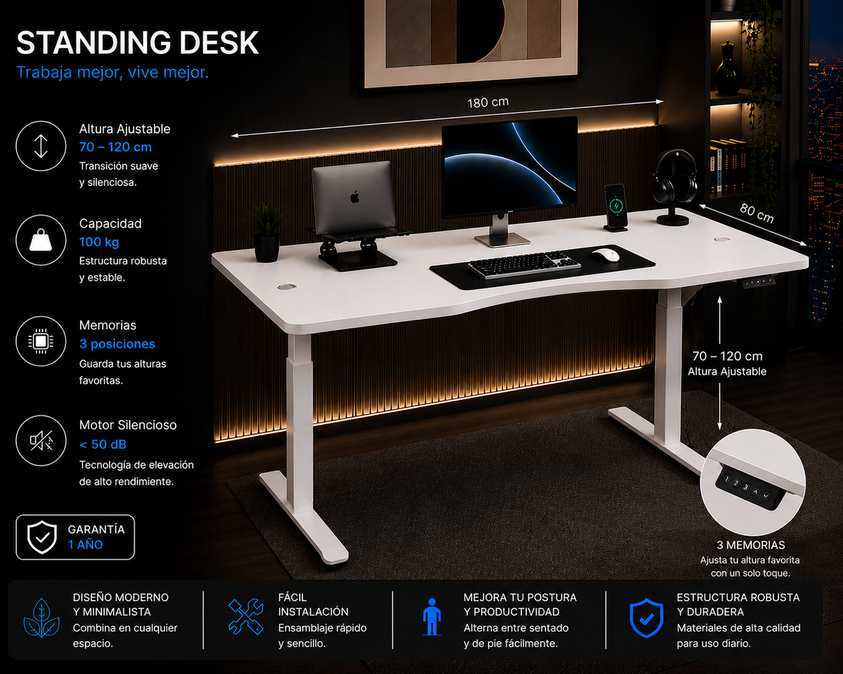 Standing Curved Desk 1.80 x 80 cm