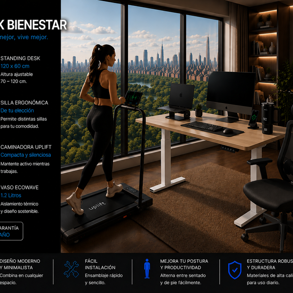 Pack Bienestar: Standing Desk + Silla Ergonómica + Caminadora + Producto Ecowave