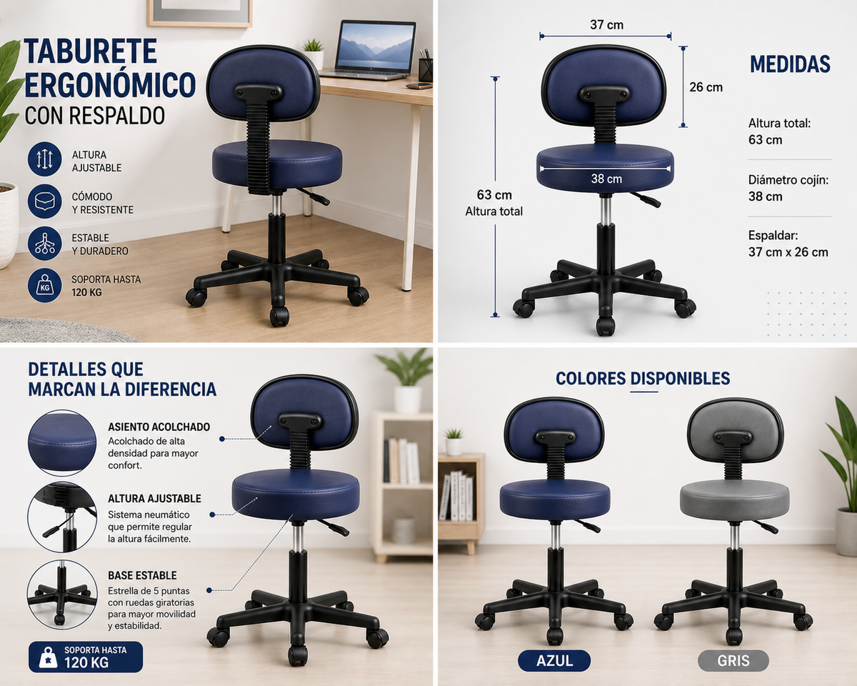 Taburete Ergonómico con Respaldo