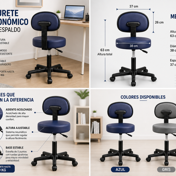 Taburete Ergonómico con Respaldo