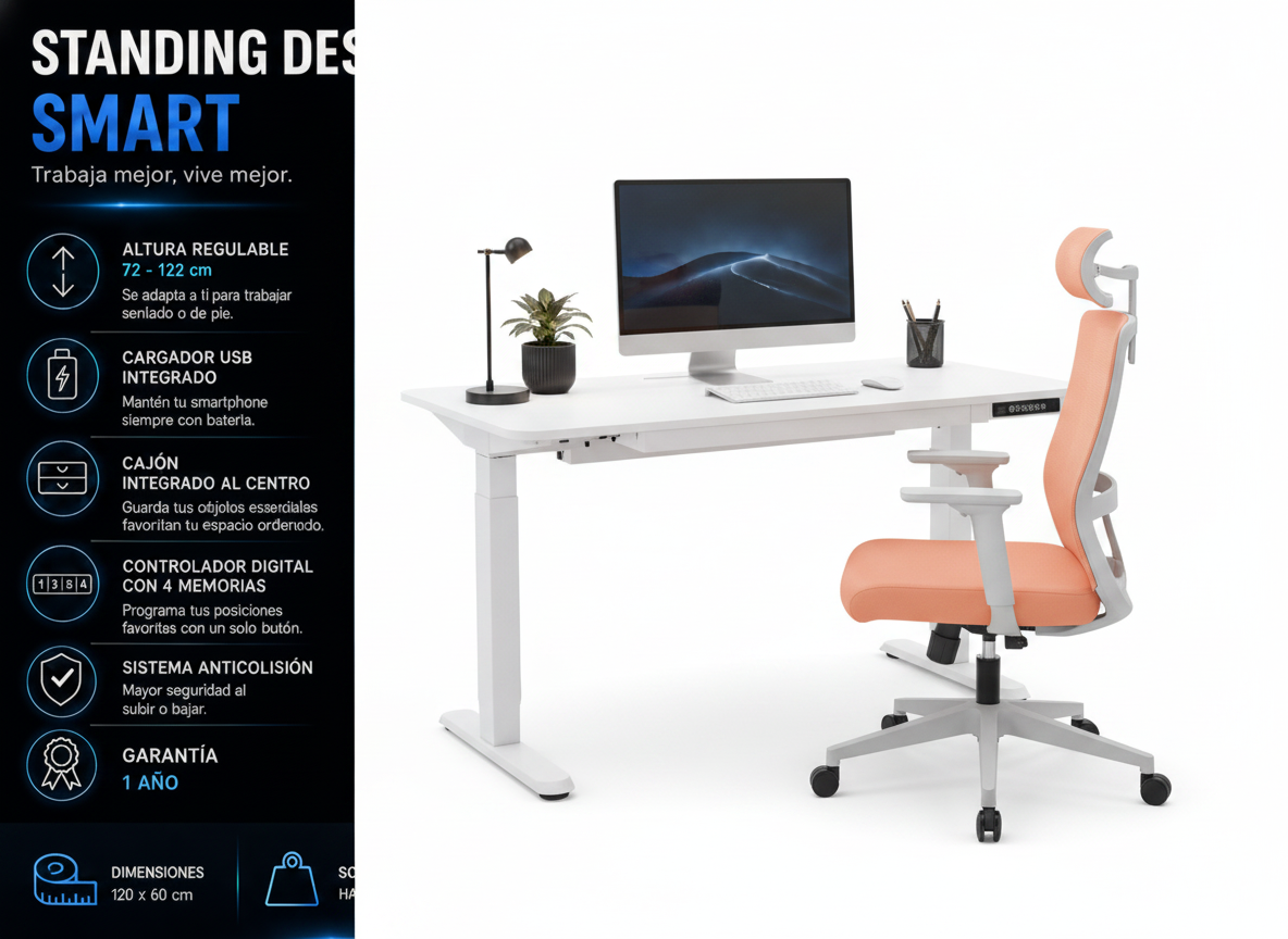 Smart Pack: Standing Desk Smart + Silla Ergonómica + Vaso