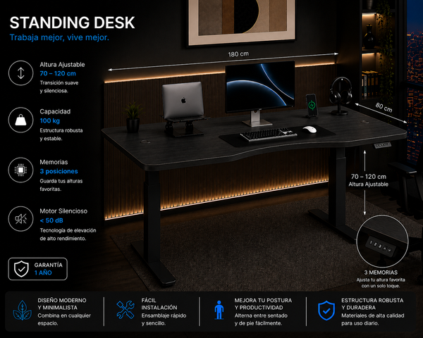 Standing Curved Desk 1.80 x 80 cm