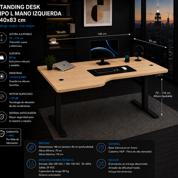 Standing Desk L Mano Izquierda 1.40x83 cm
