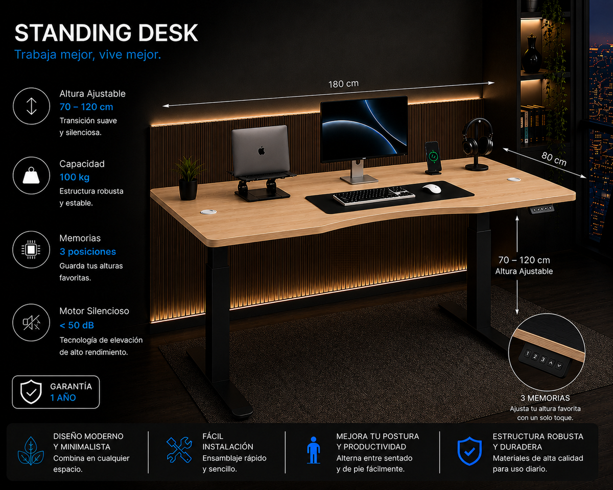 Standing Curved Desk 1.80 x 80 cm