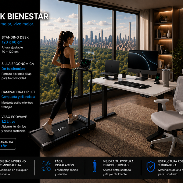 Pack Bienestar: Standing Desk + Silla Ergonómica + Caminadora + Producto Ecowave