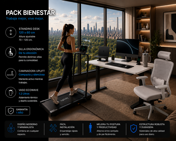 Pack Bienestar: Standing Desk + Silla Ergonómica + Caminadora + Producto Ecowave