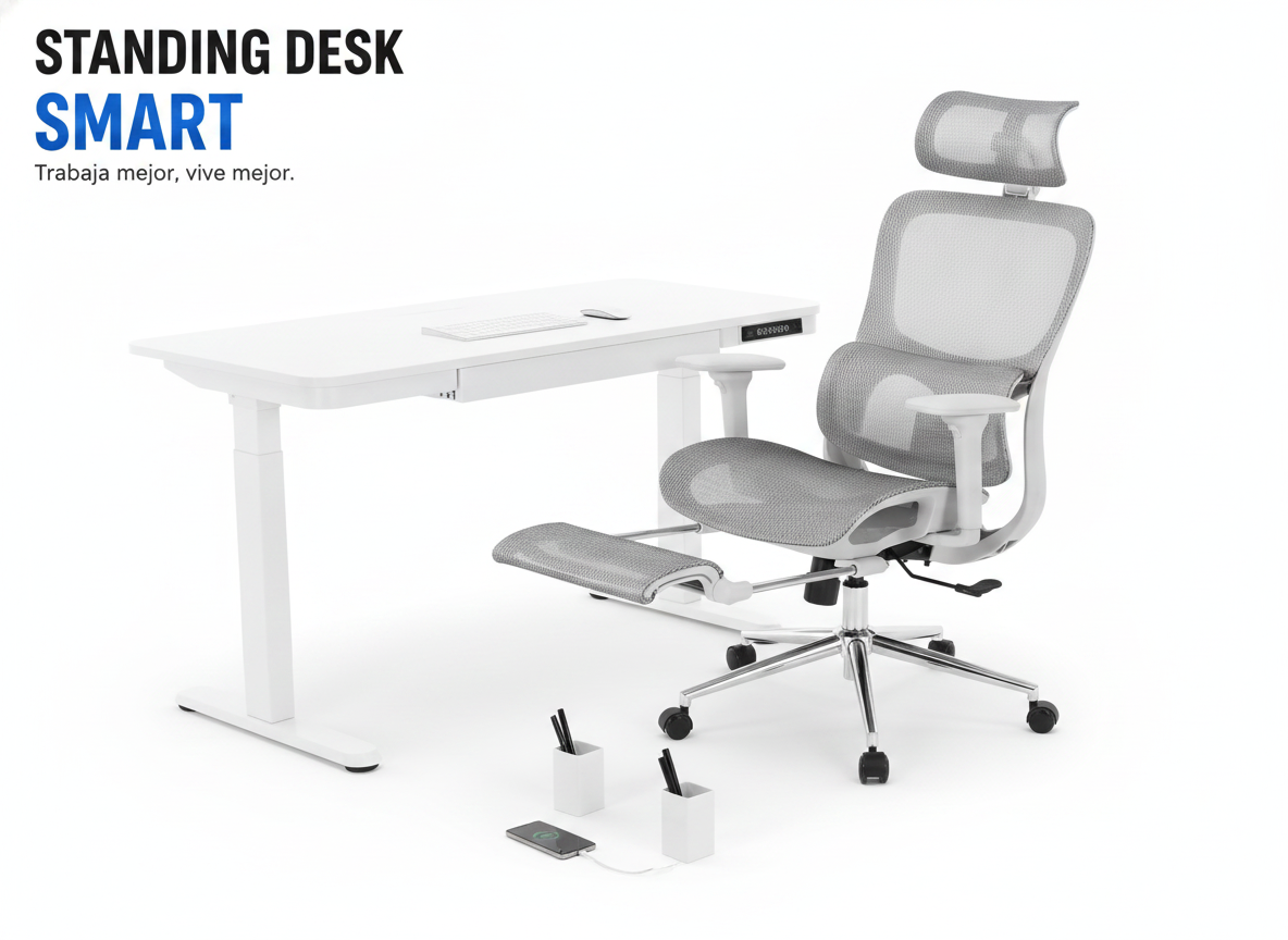 Smart Pack: Standing Desk Smart + Silla Ergonómica + Vaso