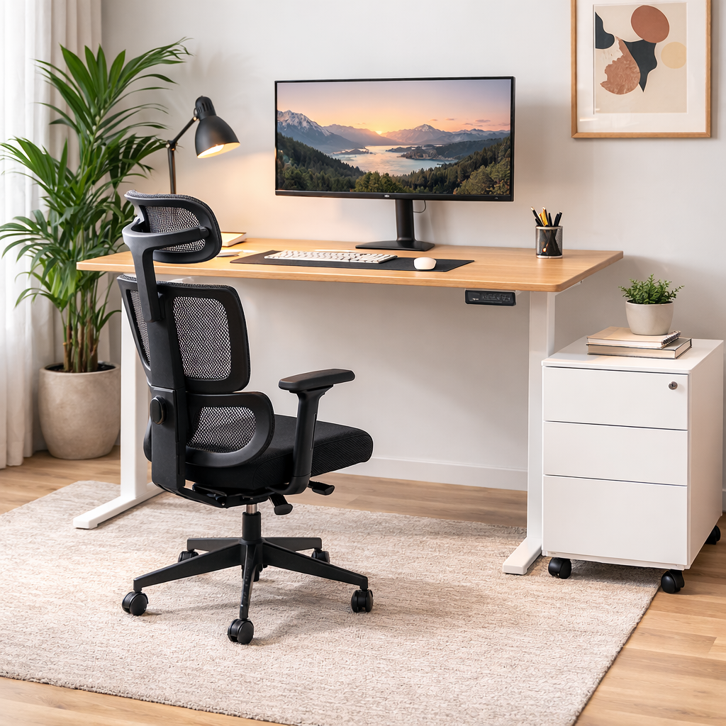 Pack Setup Pro: Standing Desk + Silla Ergonómica + Cajonera