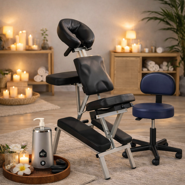 Pack Reset: Silla de masajes ergonómica + Calentador de Aceite + Taburete