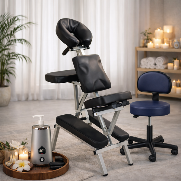 Pack Reset: Silla de masajes ergonómica + Calentador de Aceite + Taburete