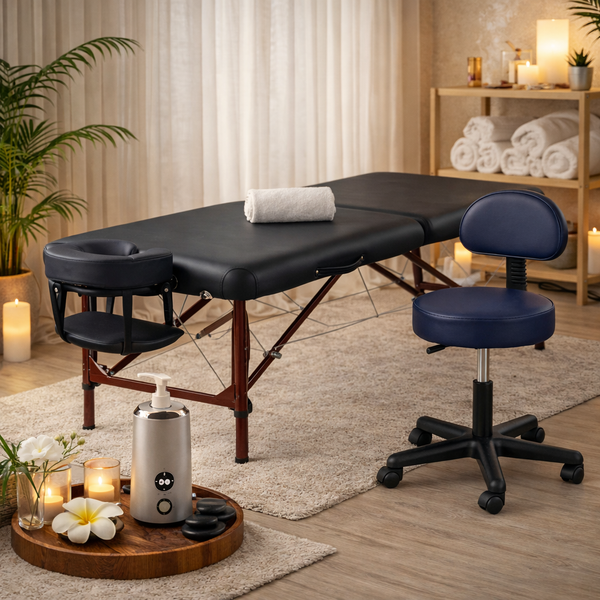 Pack Therapy: Camilla de masajes portátil + Calentador de Aceite + Taburete